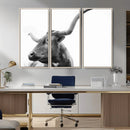 Longhorn Wall Art Canvas Print – Framed Monochrome Ranch Cow