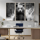 Grizzly Bear Wall Art Canvas Print – Framed Black White