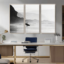 Surfer Beach Wall Art – Framed Black White Ocean Canvas