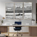 Wild Horses Wall Art – Framed Black White Mountain Canvas by MyGreatCanvas | Canvas Wall Art Prints | Photo Prints & Wall Decor
