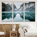 Mountain Lake Wall Art Canvas Print – Snowy Peaks Winter