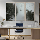Ski Lift Wall Art Canvas Print – Snowy Pines Misty Landscape