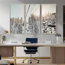 Frosty Pines Wall Art Canvas Print – Framed Cozy Cabin Ski