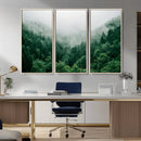 Misty Green Forest Canvas Print – Framed Serene Foggy Pine