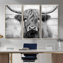 Black White Highland Cow Wall Art Canvas Print