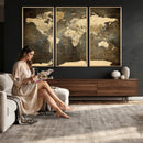 Large Framed Vintage World Map Wall Art Print for Home Wall