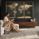 Vintage World Map Canvas Wall Art – Framed Travel Map for