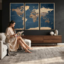 Navy Blue World Map Canvas Print – Framed Travel Map Wall