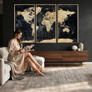 Framed Large World Map Wall Art Canvas Print for Living Room
