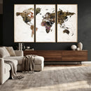 Watercolor World Map Print - Large Wall Art Canvas Print for