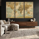 Vintage World Map Wall Art Canvas Print, Detailed World Map