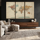 Vintage World Map Canvas Wall Art Print – Framed Modern