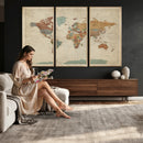 Vintage World Map Canvas Wall Art Print – Framed Modern