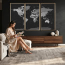 Black World Map Wall Art Canvas Print – Detailed Map of the