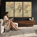 Vintage World Map Wall Art | Ready to Hang and Framed