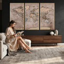 Grunge World Map Canvas Wall Art - Vintage Aged World Map