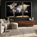 Grunge World Map Wall Art | 3-Panel Large Beige and Brown by MyGreatCanvas | Canvas Wall Art Prints | Photo Prints & Wall Decor
