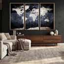 Vintage World Map Canvas Wall Art – Antique Triptych Map