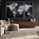 Black World Map Canvas Print – Detailed Map for Couples and