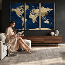 Navy Blue World Map Canvas Print – Detailed Map Minimal Navy