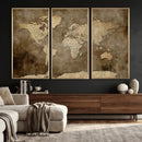 Dark Vintage World Map Canvas Wall Art Print, Antique Map