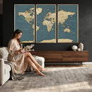 Minimal Vintage World Map Canvas Wall Art Print, Neutral