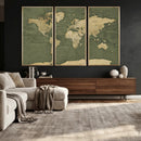 Large World Map Canvas Wall Art Print for Study Room Decor -