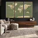 Vintage World Map Canvas Wall Art Print, Classic Global Map