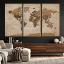 World Map Canvas Wall Art Print, Detailed Global Map Artwork
