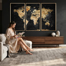 World Map Canvas Wall Art with Famous Landmarks – Framed