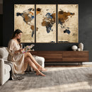 Rustic Watercolor World Map Canvas Wall Art – Framed Travel