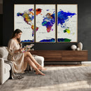 Vintage World Map Canvas Wall Art – Framed Travel Map with