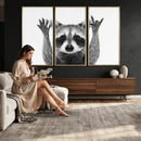 Funny Raccoon Canvas Wall Art, Black White Hands Up Animal Photo Print, Humorous Wildlife Decor, Kids Room Nursery Art, Quirky Animal Gift by MyGreatCanvas | Canvas Wall Art Prints | Photo Prints & Wall Decor