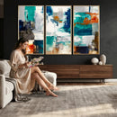 Blue Teal Abstract Canvas Wall Art, Modern Textured Painting Print, Navy Orange White Contemporary Art, Neutral Living Room Decor, Office Art by MyGreatCanvas | Canvas Wall Art Prints | Photo Prints & Wall Decor