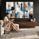 Blue Teal Abstract Canvas Wall Art, Modern Textured Painting Print, Navy Orange White Contemporary Art, Neutral Living Room Decor, Office Art by MyGreatCanvas | Canvas Wall Art Prints | Photo Prints & Wall Decor