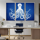 Large 3-Panel Blue Octopus Canvas Wall Art | Coastal Marine by MyGreatCanvas | Canvas Wall Art Prints | Photo Prints & Wall Decor