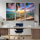 Framed Tropical Sunset Art Canvas Print