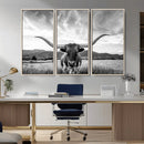 Longhorn Black and White Wall Art – Rustic Western Bull