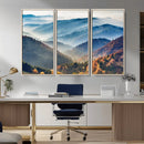 Misty Mountain Sunrise Triptych Canvas Print – Autumn