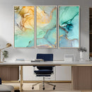 Abstract Aqua and Gold Fluid Wall Art Canvas | 3 Panel Large by MyGreatCanvas | Canvas Wall Art Prints | Photo Prints & Wall Decor