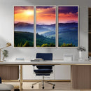 Beautiful Sunset over Hills Forest Landscape Canvas Wall Art
