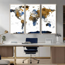 Modern Abstract World Map Canvas Wall Art – Framed Blue and