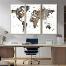 Modern Metallic World Map Canvas Wall Art – Framed