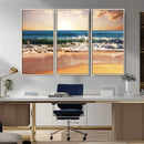 Sunset Beach Wall Art - 3-Panel Framed Canvas Print, Ready