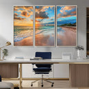 Serene Beach Sunset Wall Art | Coastal Ocean Canvas Print |