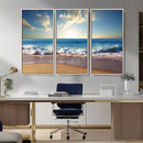 Serene Ocean Sunset Canvas Wall Art - Beach Waves at Sunset,