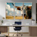 Longhorn in the Prairie - Stunning Ranch-Style Triptych Wall