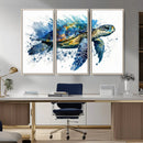 Turtle Wall Art Canvas Print, Framed Watercolor Turtle Art