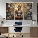 Golden Buddha Wall Art Canvas Print | Zen Meditation Floral