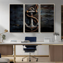 3 Panel Grunge Abstract Anchor Wall Art Canvas Print Set